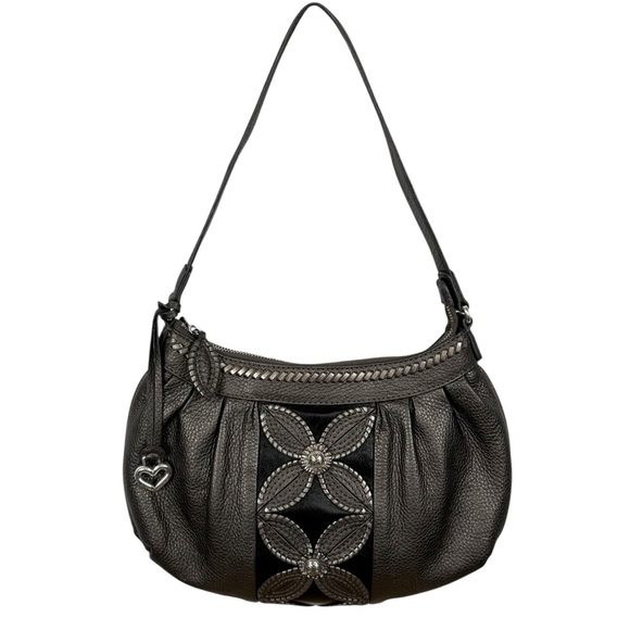 NWOT Brighton Y2K Mon Amie Masterpiece Collection 3D Floral Pewter Leather Bag - Picture 1 of 11